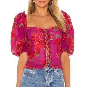 LPA Anoushka Puff Sleeve Top in Raquel Floral NEW